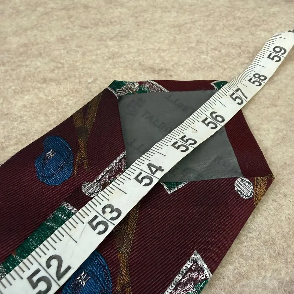 Vintage Robert Talbott silk necktie burgundy baseball novelty sports graphic USA
